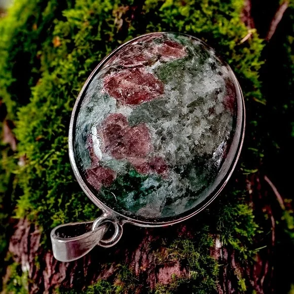 Rare Garnet Jadeite Eclogite Sterling Silver Pendant